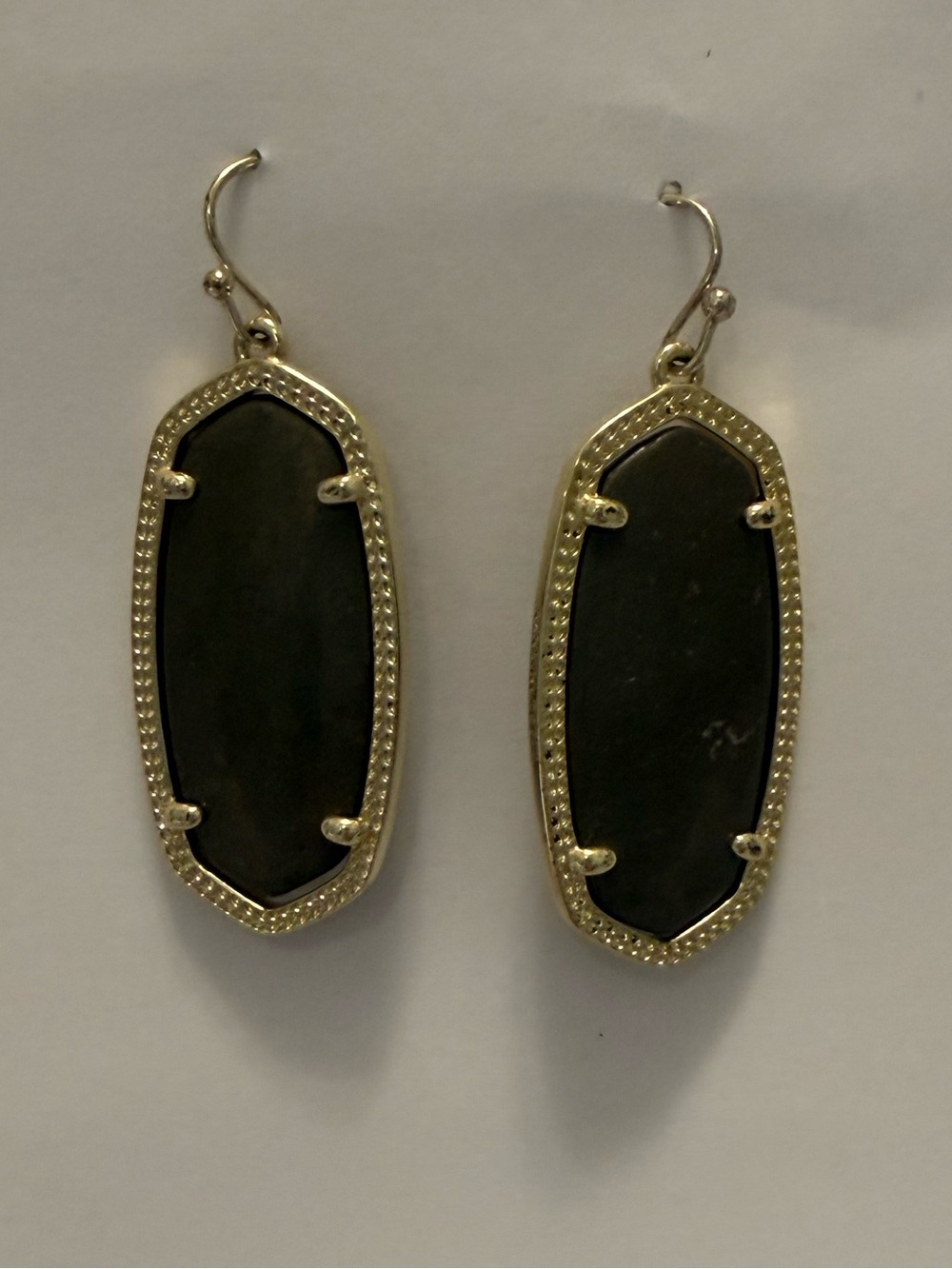 Kendra Scott Black Stone Gold-Trim Elongated Drop Earrings